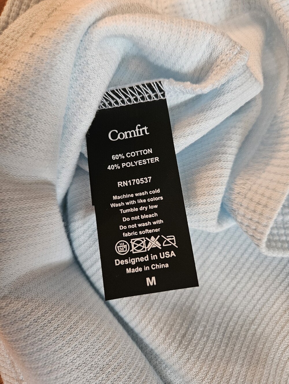 COMFRT light Blue Waffle Knit Short Sleeve Tee Size Medium - Picture 5 of 6